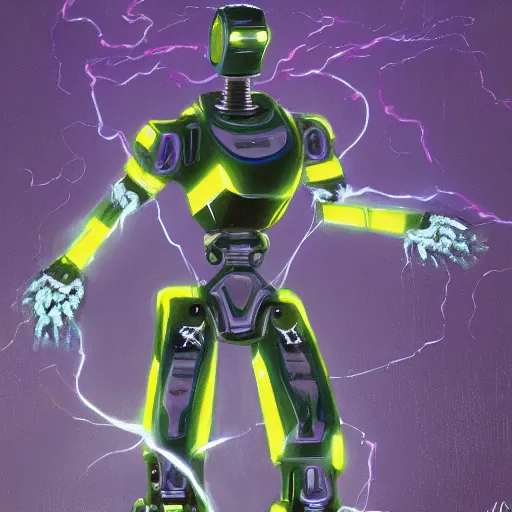 Image similar to robot at the center, lightning around, sparkles, by john singer sargent, trending on artstation, high details