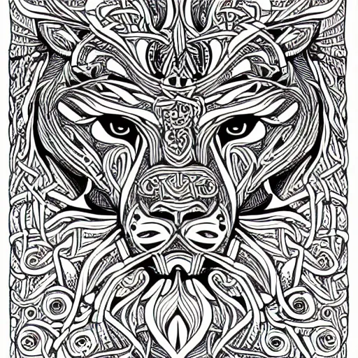 Prompt: an intricate lion designed by mc escher, line art, celtic, illustration