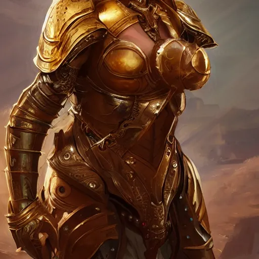 Image similar to portrait knights of Zodiac girl, golden and copper armor, in ruined Agora of Athens, ssci-fi, fantasy, intricate, very very beautiful, elegant, highly detailed, digital painting, artstation, concept art, smooth, sharp focus, illustration, art by artgerm and tian zi and WLOP