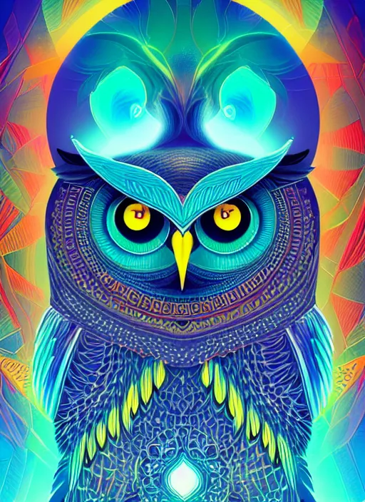 Image similar to symmetry!! product render poster vivid colors divine proportion owl, divine, glowing fog intricate, elegant, highly detailed, digital painting, artstation, concept art, smooth, sharp focus, illustration,