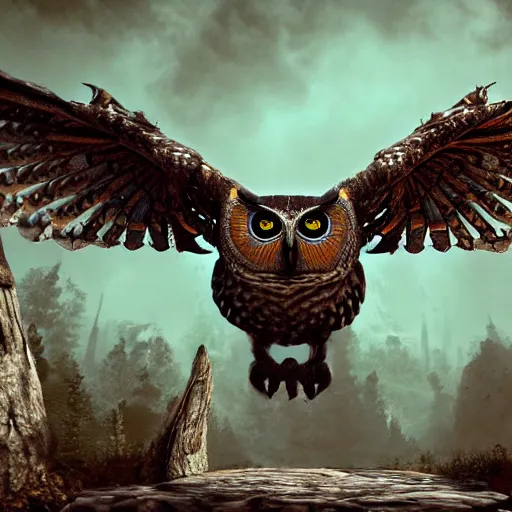 Prompt: Warrior owl art nuveau, steampunk, symmetry, unreal engine,