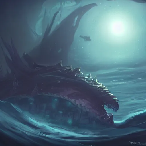 Image similar to stars shine deep below the surface of a dark sunless sea, leviathan, fantasy art, trending on artstation