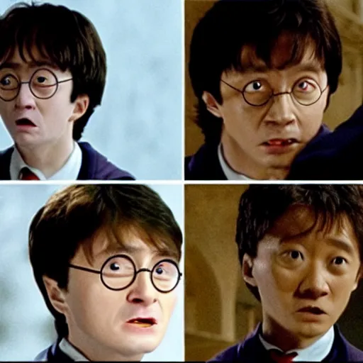 Image similar to harry potter using crucio on voldemort while ginny and cho chang applaud and ron cries