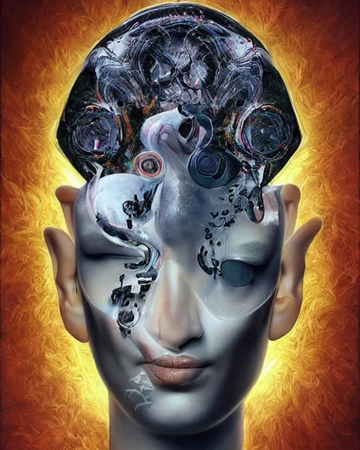 Prompt: surrealist portrait art in the styles of igor morski, jim warren, and manzel bowman, intricate, hyperrealistic, accurate facial details, profile picture with chromakey!!!!! background, volumetric lighting