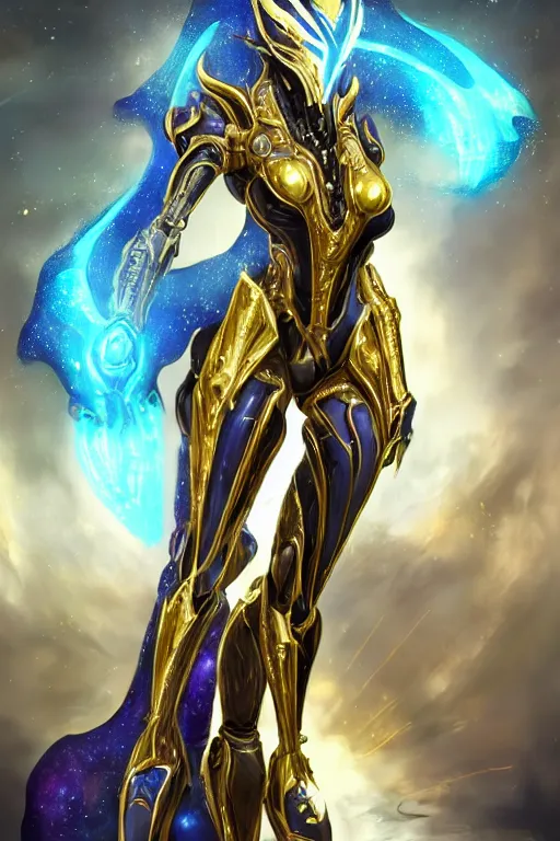 Image similar to intricate high detail elegant beautiful stunning quality cosmic huge goddess giantess hot female warframe anthro mecha female dragon, gold body, sleek metal ears, sleek eyes, smooth blue skin, sleek gold armor, bigger than galaxy, epic proportions, epic scale, epic size, warframe destiny art, furry, dragon art, goddess, giantess, furaffinity, octane