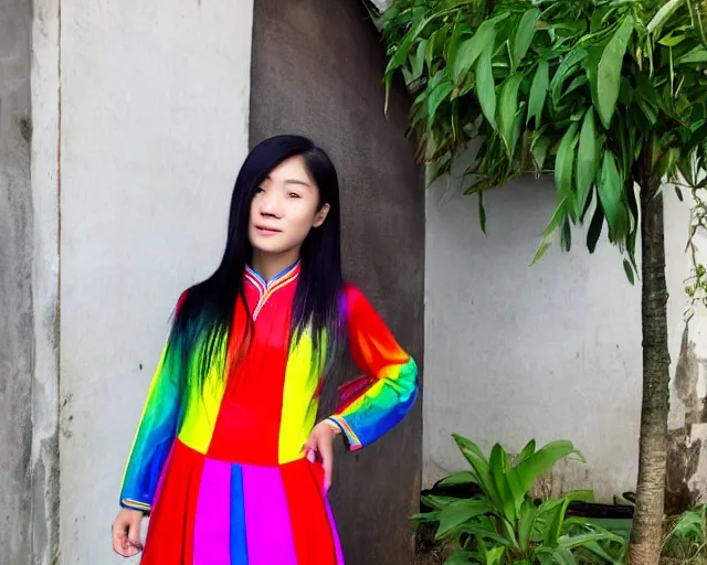 Image similar to vietnamese girl with rainbow hair wearing an ao dai