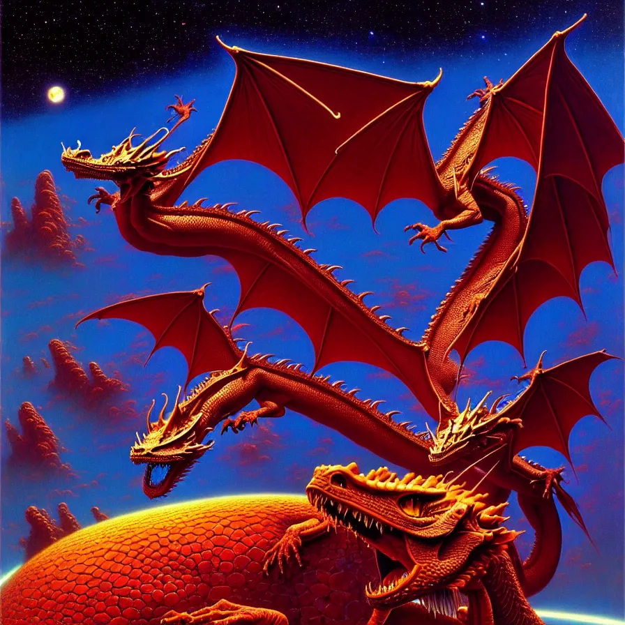 Prompt: lonely dragon without wings, in outer space, tim hildebrandt, wayne barlowe, bruce pennington, donato giancola, larry elmore, oil on canvas, masterpiece, trending on artstation, featured on pixiv, cinematic composition, dramatic pose, beautiful lighting, sharp, details, hyper - detailed, hd, hdr, 4 k, 8 k