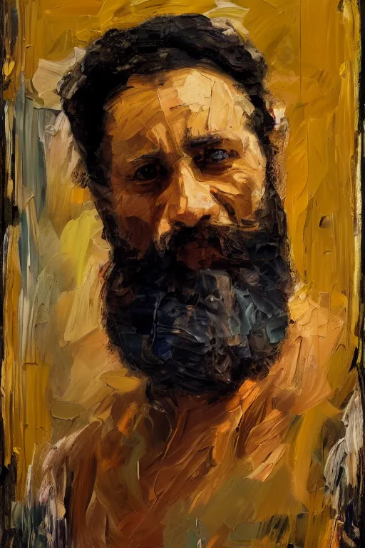 Image similar to highly detailed palette knife oil painting of a historically accurate depiction of the ancient biblical egyptian prince moses, thoughtful, by Peter Lindbergh, impressionistic brush strokes, painterly brushwork