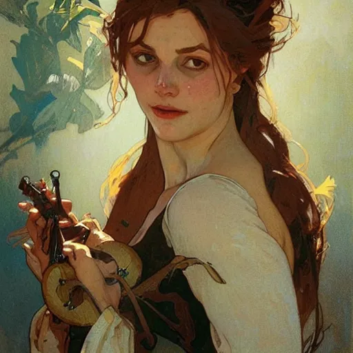 Image similar to woman by greg rutkowski and alphonse mucha