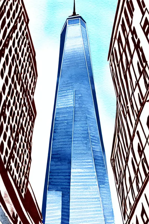 Prompt: minimalist watercolor art of one world trade center, illustration, vector art