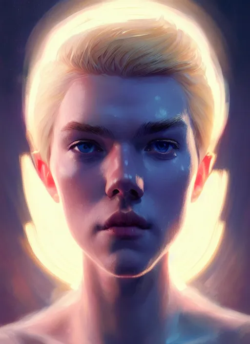 Prompt: portrait of casey cott with blonde hair, blonde hair, blue eyes, intricate, elegant, glowing lights, highly detailed, digital painting, artstation, concept art, smooth, sharp focus, illustration, art by wlop, mars ravelo and greg rutkowski