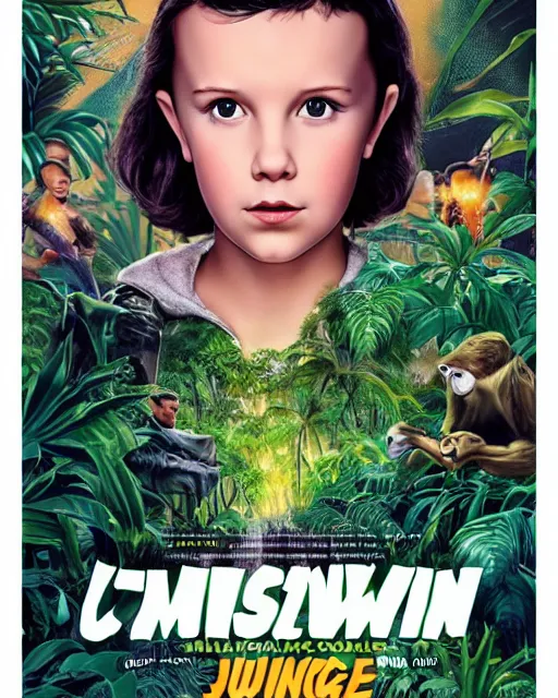 Image similar to Poster of Millie Bobby Brown in a jungle of lightning