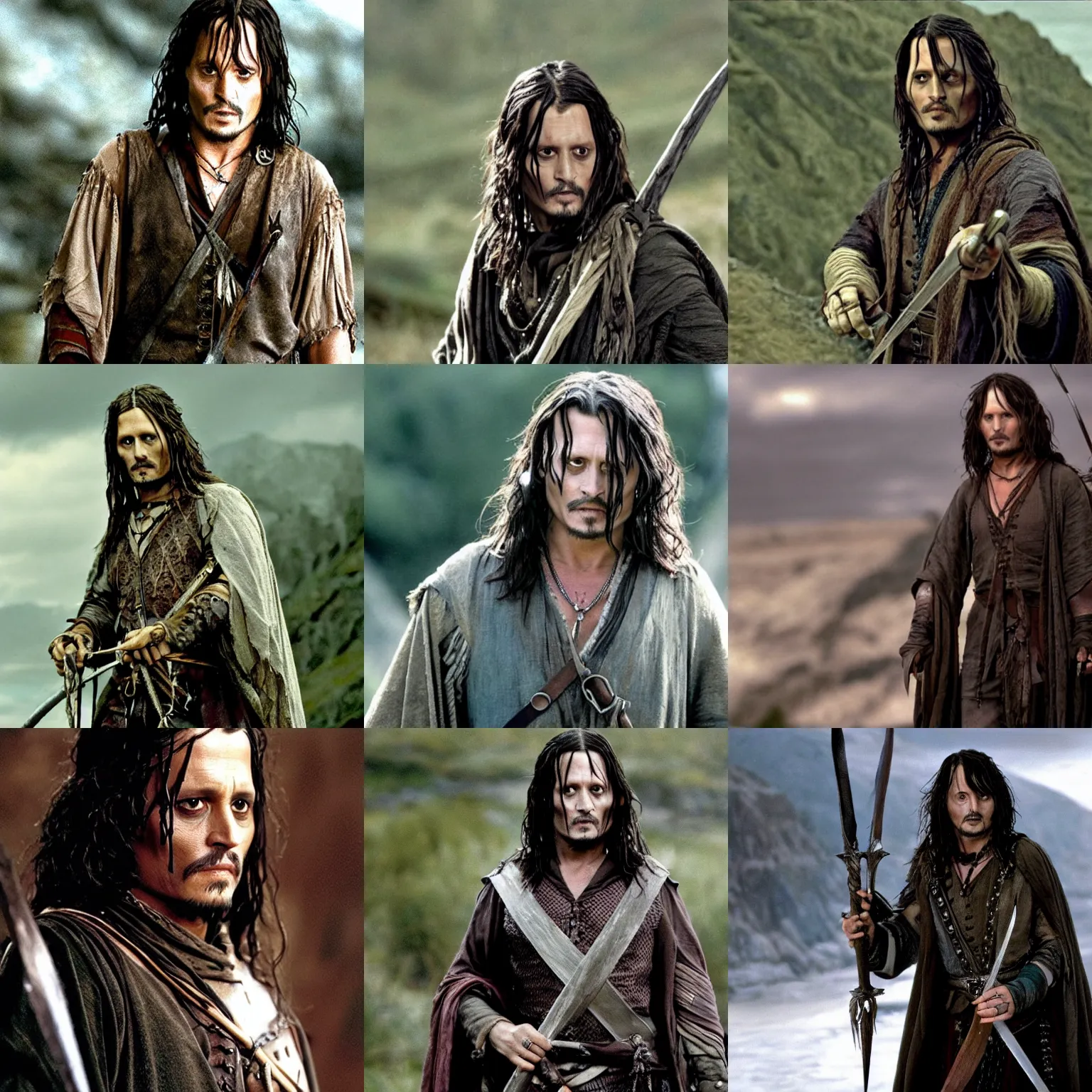 Prompt: johnny depp as aragorn, still from the return of the king