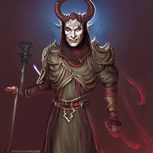 Image similar to tiefling sorcerer, underdark manor, antagonist, digital art, dungeons & dragons