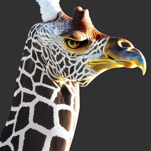 Prompt: profile of an eagle giraffe!! hybrid, bold natural colors, masterpiece, trending on artstation, photograph