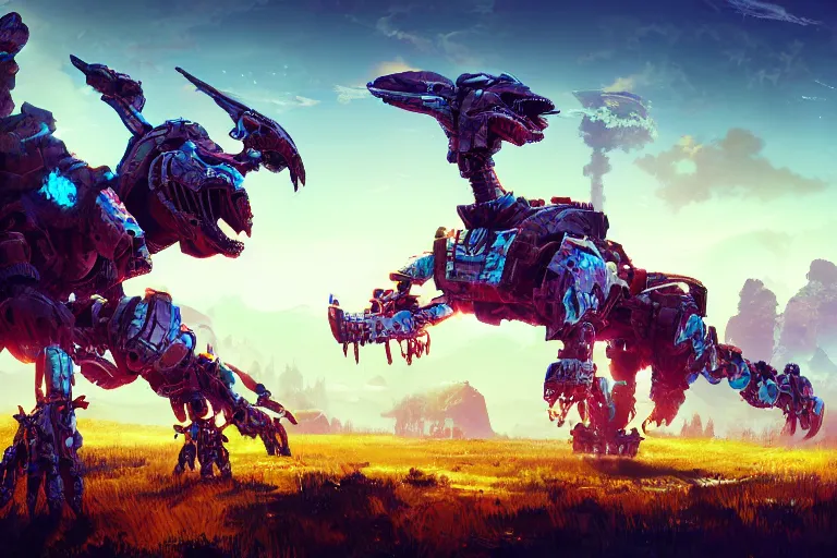 Image similar to tideripper machine mecanical creature robot of horizon forbidden west horizon zero dawn radiating a glowing aura global illumination ray tracing hdr fanart arstation by ian pesty and alena aenami artworks in 4 k