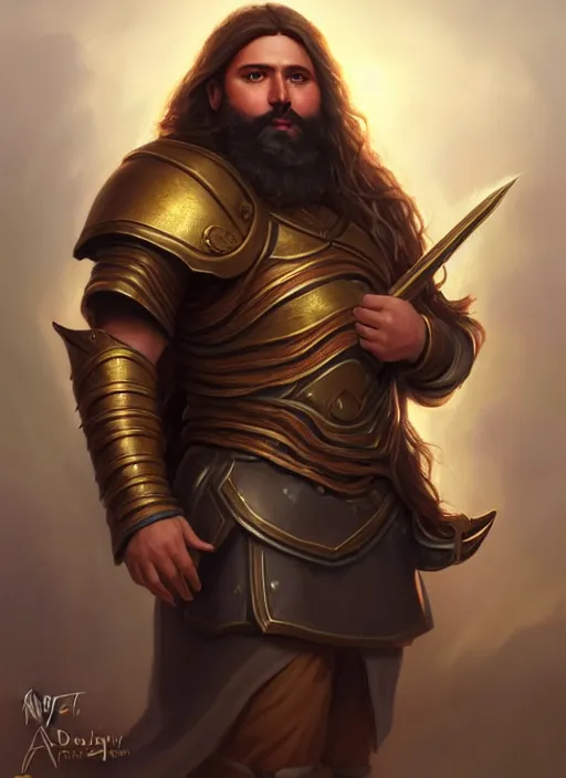 Image similar to a _ fantasy _ style _ portrait _ painting _ of light brown male paladin with long wavy brown hair chubby and beard, rpg dnd oil _ painting _ unreal _ 5 _ daz. _ rpg _ portrait _ extremely _ detailed _ artgerm _ greg _ rutkowski _ greg