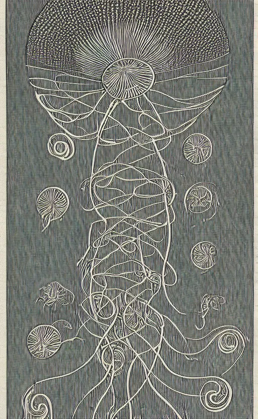 Prompt: a page of jellyfish illustrations, 1 9 0 0 s, symmetry, highly detailded