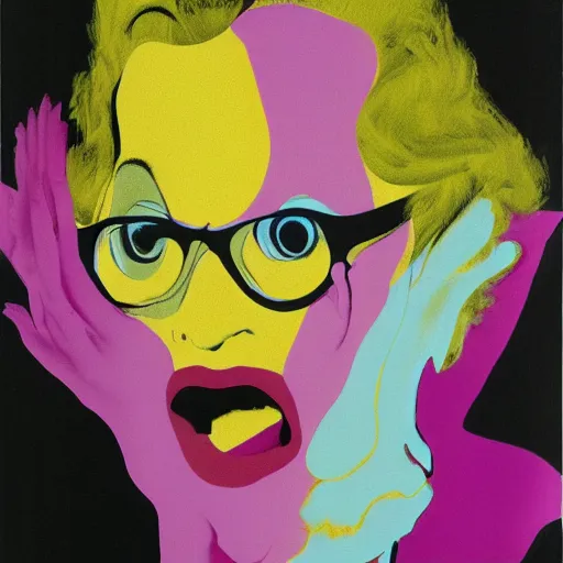 Image similar to individual screaming dame edna everage silk screen francis bacon