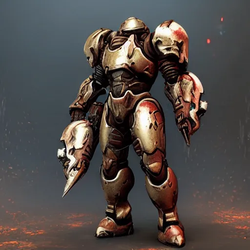 Prompt: doom slayer as crusader in white and decorated with gold armor