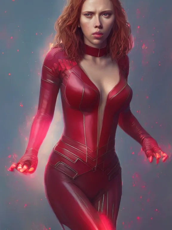 Prompt: scarlet johansson as scarlet witch, au naturel, hyper detailed, digital art, trending in artstation, cinematic lighting, studio quality, smooth render, unreal engine 5 rendered, octane rendered, art style by klimt and nixeu and ian sprigger and wlop and krenz cushart