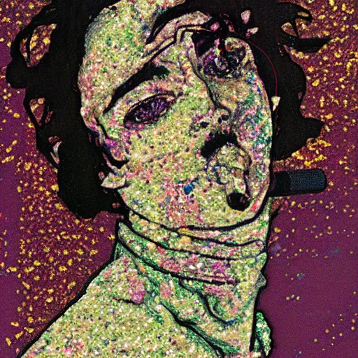 Image similar to smoking ebisu sketch by egon schiele glitter glitch datamosh minimalism