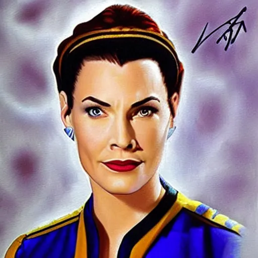 Prompt: commander jadzia dax from star trek : deep space nine. realistic concept art painting,