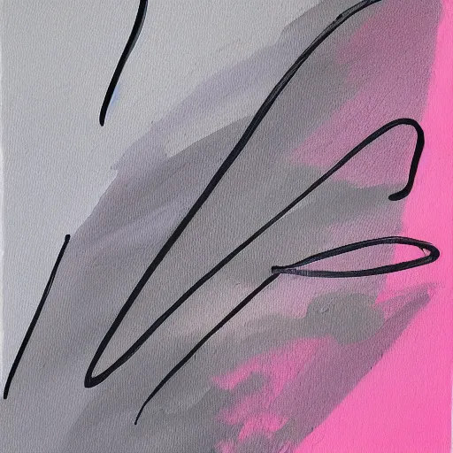Prompt: abstract contemporary oil painting with grey and pink color palette, negative space, pen lines, creative, positive energy, masterpiece, beautiful shapes, unique