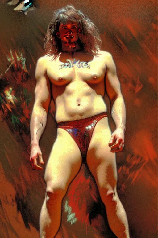 Image similar to attractive wrestler, painting by gaston bussiere, craig mullins, greg rutkowski, alphonse mucha