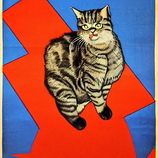 Image similar to cat on a communist propaganda poster, highly detailed, fear inducing, vintage