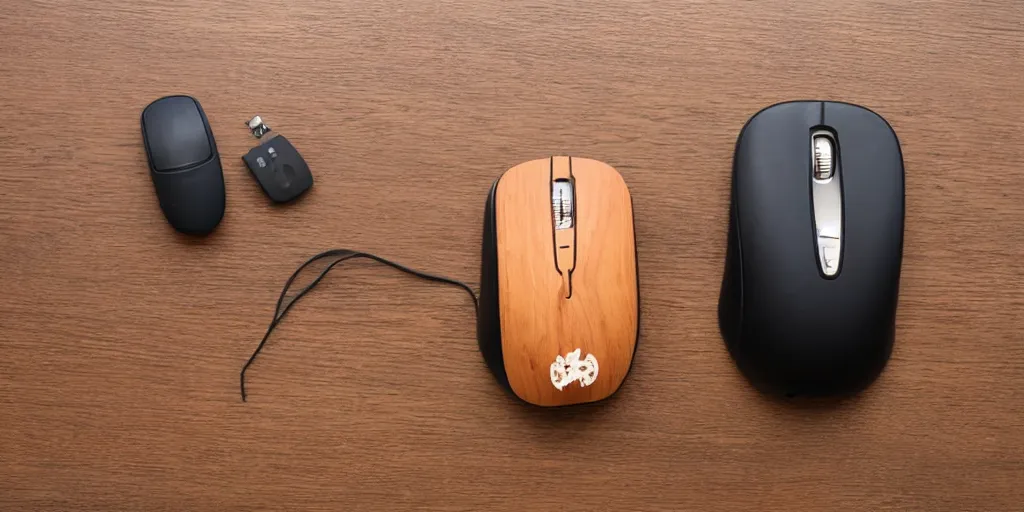 Prompt: Computer mouse made out of wood