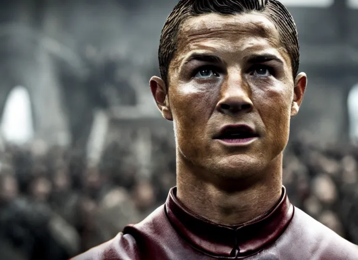 Image similar to film still of christiano ronaldo as joffrey in game of thrones movie, 8 k