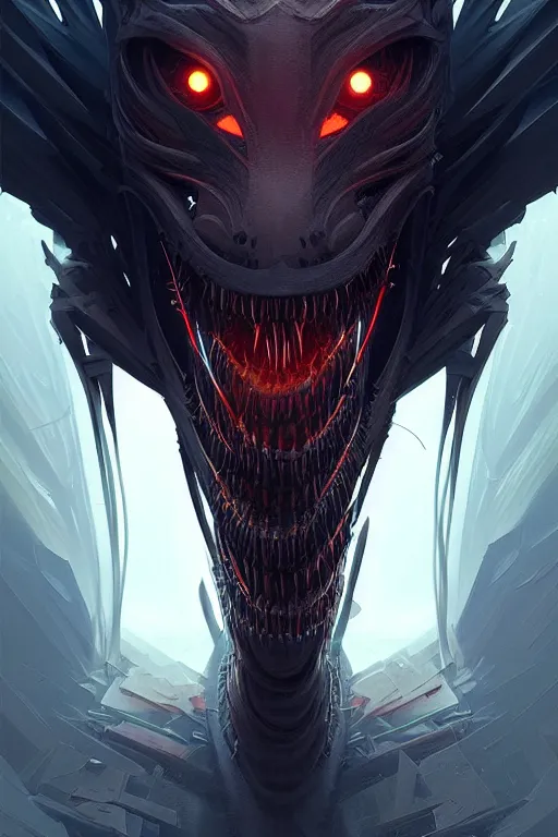 Image similar to professional concept art portrait of a terrifying! mechanical predatory! fractal! species in a dark room by artgerm and greg rutkowski. an intricate, elegant, highly detailed digital painting, concept art, smooth, sharp focus, illustration, in the style of cam sykes.