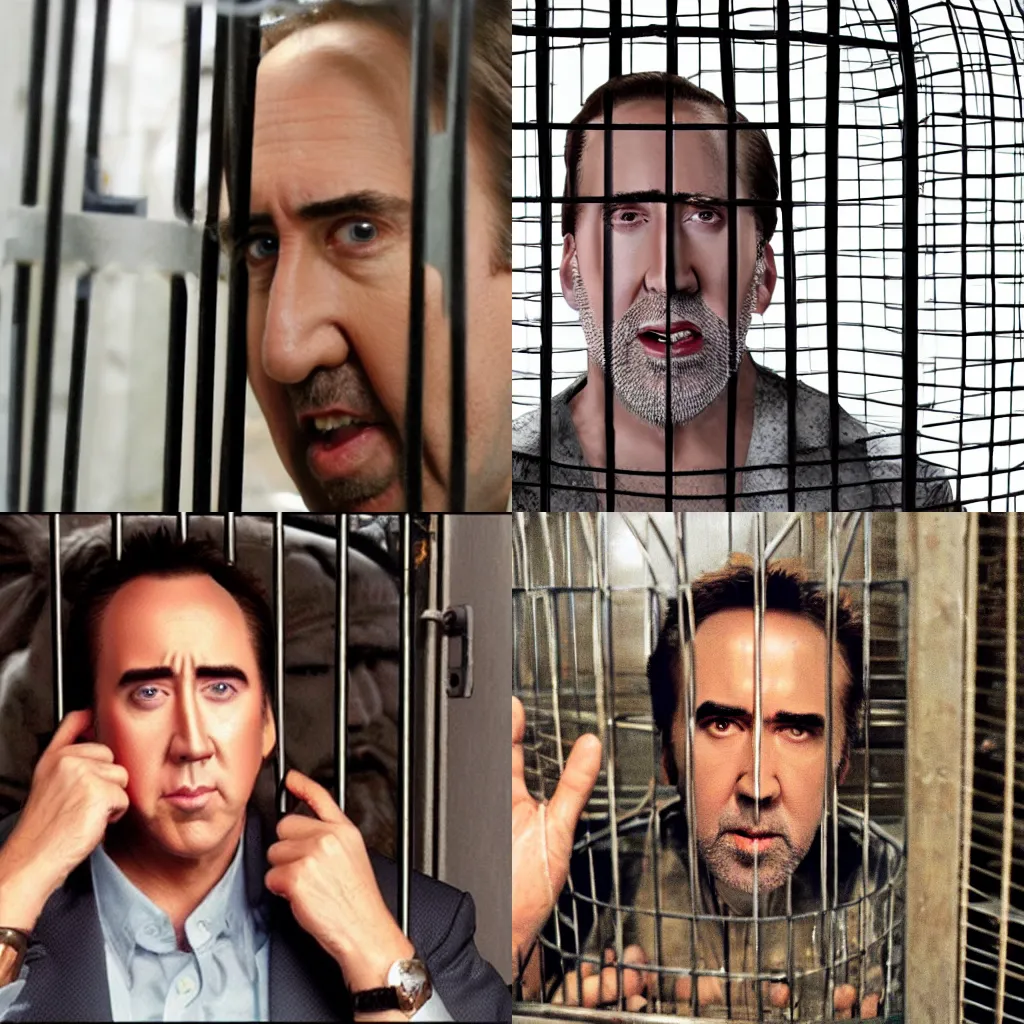Prompt: nicholas cage locked in a cage