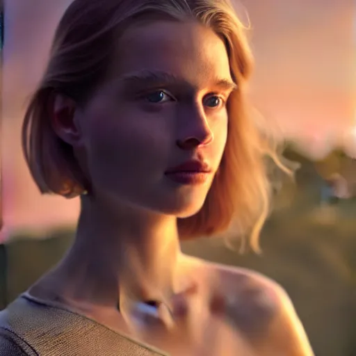 Image similar to photographic portrait of a stunningly beautiful fashionable female in soft dreamy light at sunset, contemporary fashion shoot, by edward robert hughes, annie leibovitz and steve mccurry, david lazar, jimmy nelsson, breathtaking, 8 k resolution, extremely detailed, beautiful, establishing shot, artistic, hyperrealistic, beautiful face, octane render