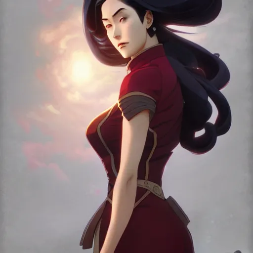 Image similar to Asami Sato from The Legend of Korra, fantasy, intricate, elegant, highly detailed, digital painting, artstation, concept art, matte, sharp focus, illustration, art by Artgerm and Greg Rutkowski and Alphonse Mucha