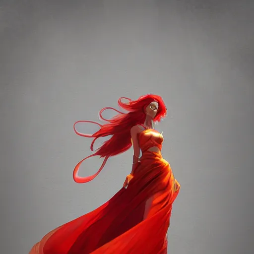 Image similar to goddes of the sun, beautiful, stunning, red golden dress, whirling with power in the sky, unreal engine, concept art, photorealistic, cinematic, james jean, akira, satochi con