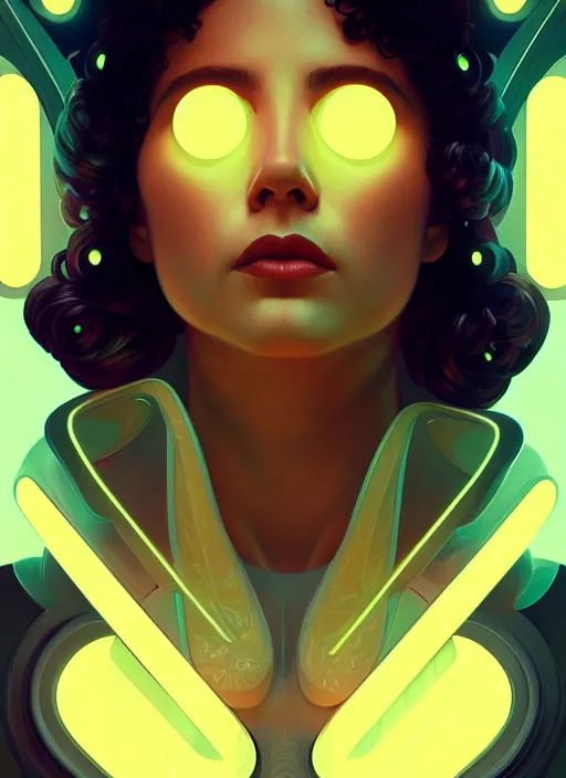 Image similar to symmetry portrait of poly styrene, sci - fi, tech wear, glowing lights intricate, elegant, highly detailed, digital painting, artstation, concept art, smooth, sharp focus, illustration, art by artgerm and greg rutkowski and alphonse mucha