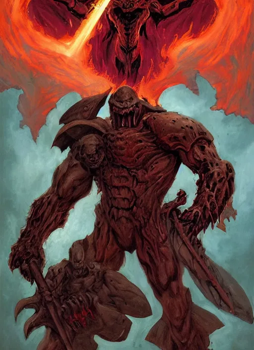 Image similar to ( doom ) box cover featuring hellknight by kenneth scott