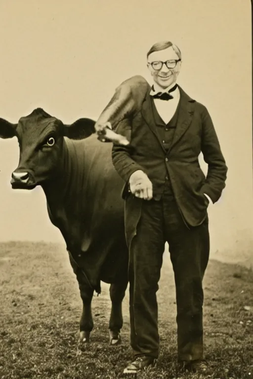 Prompt: a victorian photo of bill gates and a cow