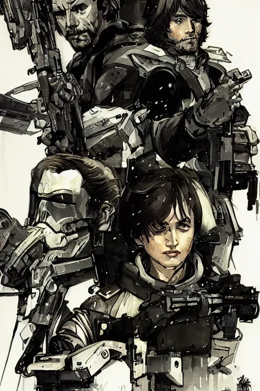 Image similar to star wars illustrated by yoji shinkawa, ink, digital painting, highly detailed, trending on artstation, sharp focus, illustration, concept art, norman rockwell