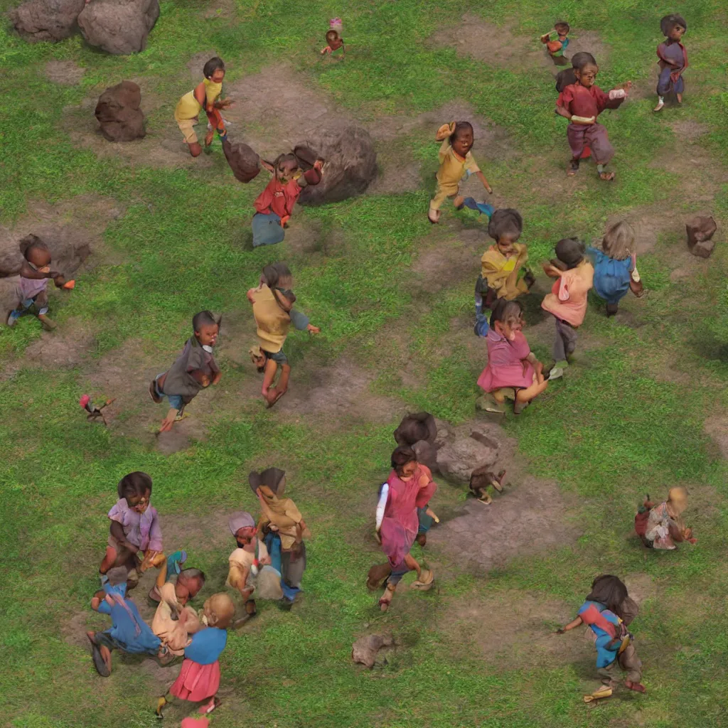 Image similar to 2 village childrens, active, plaing around, hyper realistic