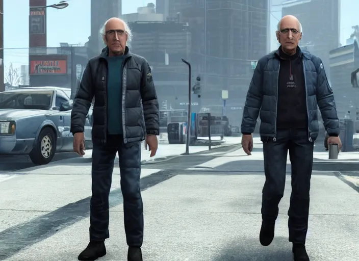 Image similar to video game still of larry david in the video game detroit become human,