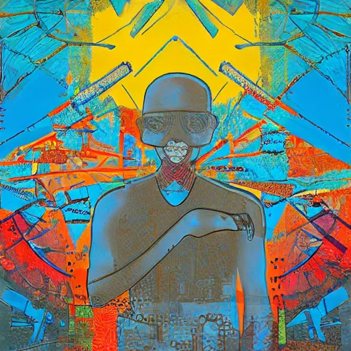 Image similar to war,pandemic,market crash precedes the dawn of awakening, abstract art in the style of afro futurism,