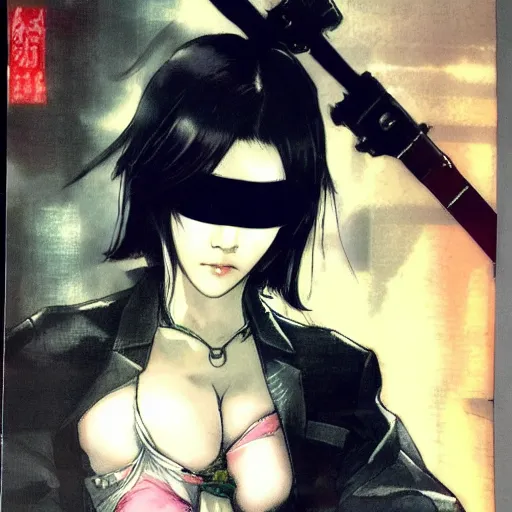 Image similar to beautiful korean woman wearing an eyepatch, yoji shinkawa