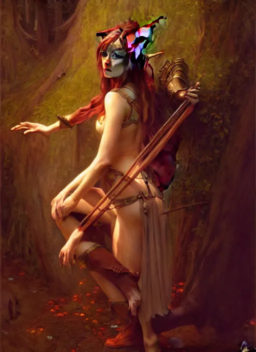 Image similar to forest elf bard playing lute, full body, hyper realistic, extremely detailed, dnd character art portrait, dark fantasy art, intricate fantasy painting, dramatic lighting, vivid colors, deviantart, artstation, by edgar maxence and krenz cushart and artem demura and john williams waterhouse