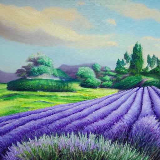 Prompt: highly detailed oil painting of field of lavender in france