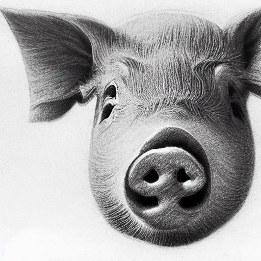 Prompt: pig face from nebula space, higher realistic, detailed, pencil drawing