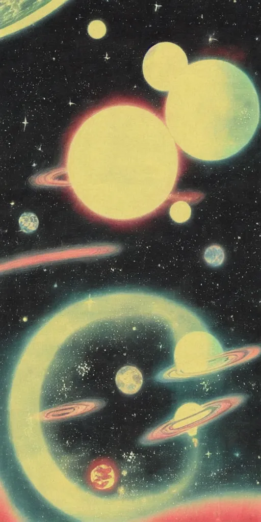 Prompt: painting of outer space by kitano tsunetomi, 1 9 3 9