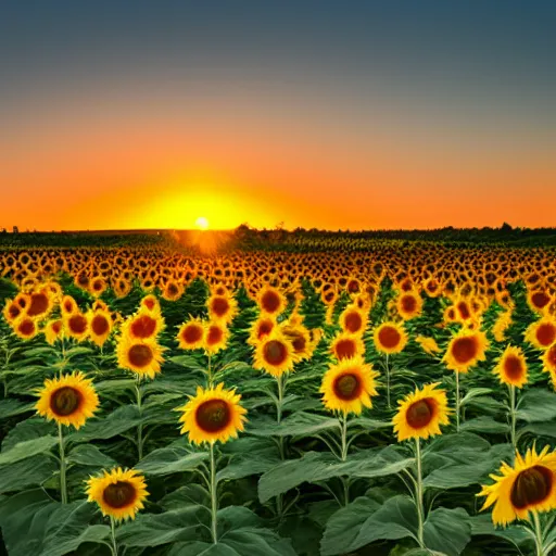 Prompt: a sunflower field at sunset
